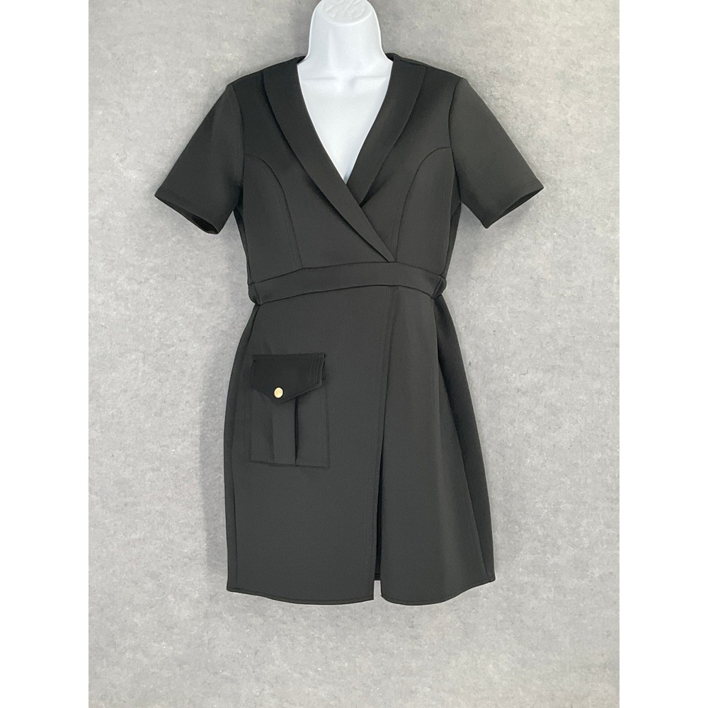 ASOS Utility Dress Black Pocket Blazer Style Stretch Faux Wrap Sz 6 Office